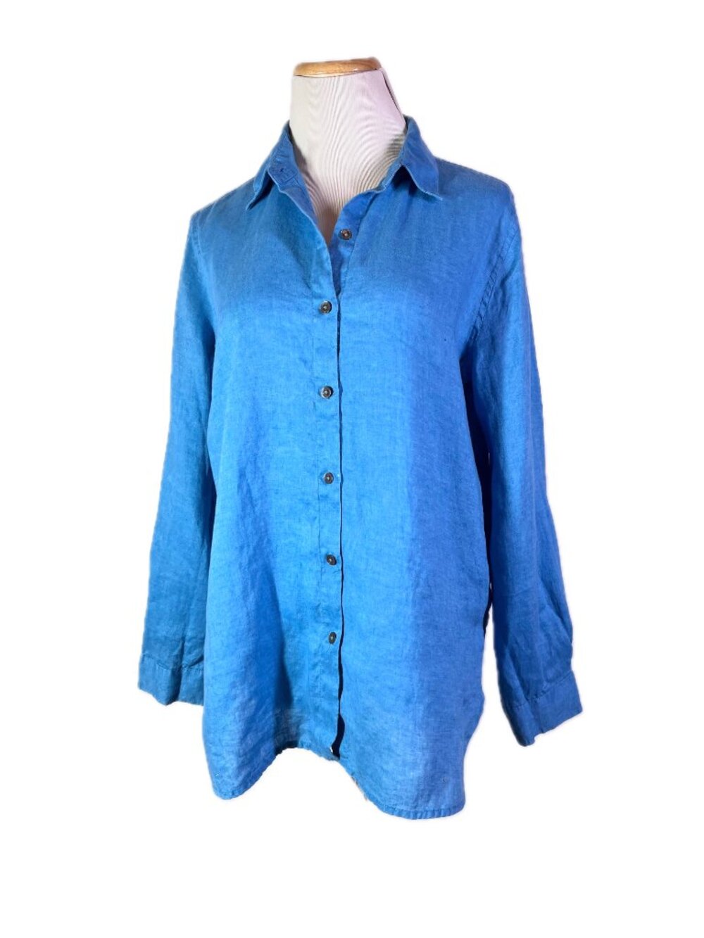 J. Jill Size S Linen Button-Up Shirt Long Sleeve Blue